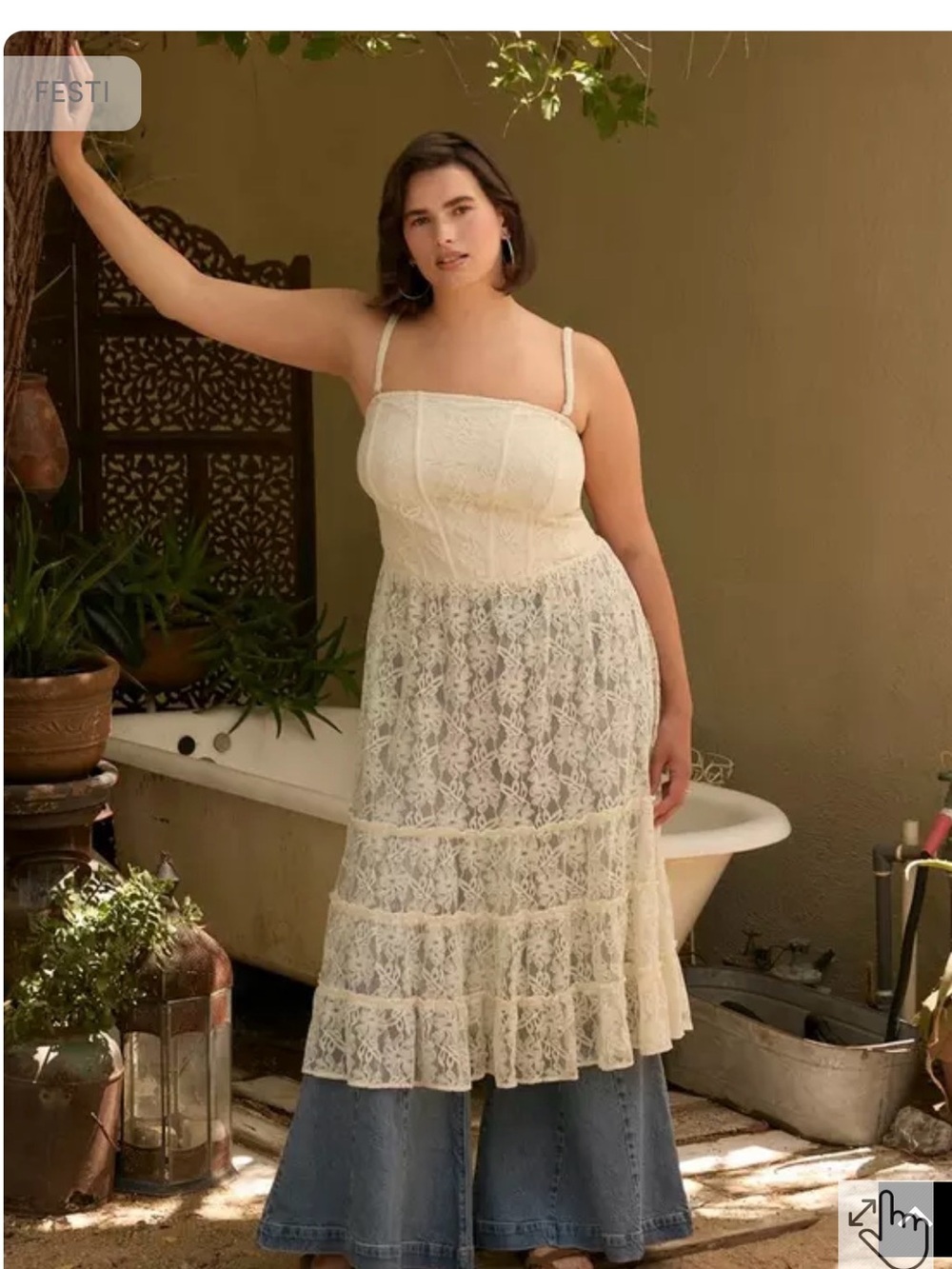 torrid Cream Lace Tiered Slip Dress